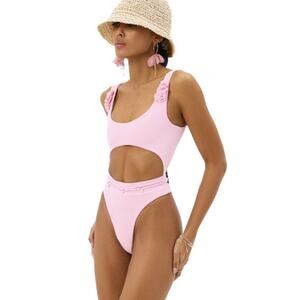 ANNAFOXY Fleur Rose Pink One-Piece Romantic Swimsuit With Cutout XS
